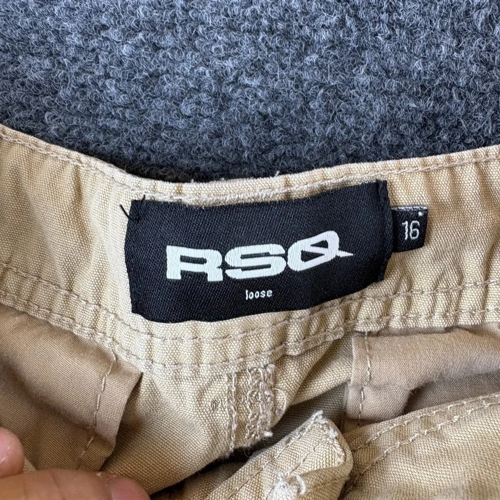 RSQ Cargo‎ Pants Boys 27x28 Beige Cotton Mid Rise Pockets Loose Fit Straight Leg